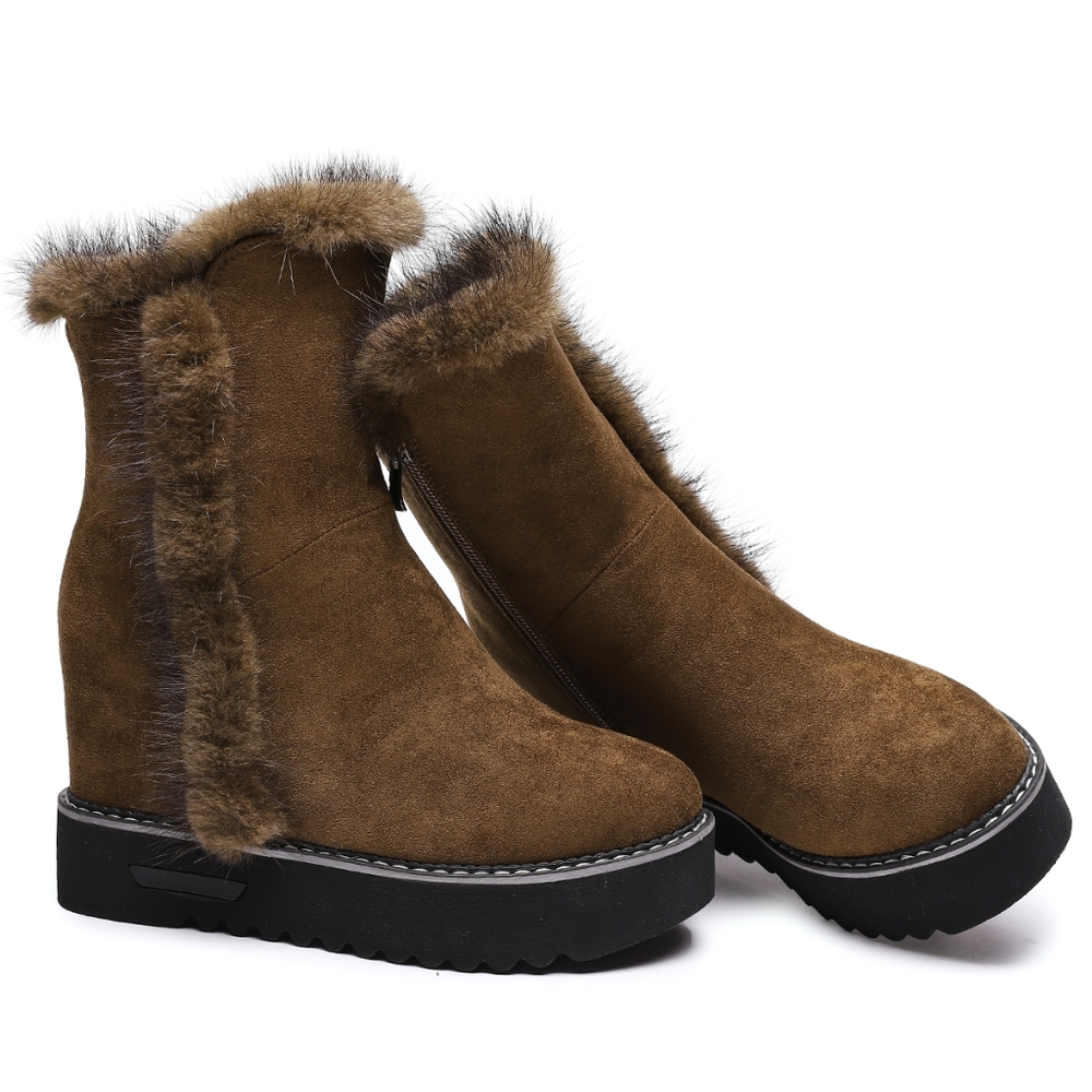 Womens Wedge Winter Warm Faux Fur Ankle Boots